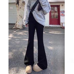 WANGGONGZHU | High Waist Thickened Knitted Fleece Casual Horse Hoof Pants Women Autumn Winter Fashion New Style Long Floor-Length Trousers