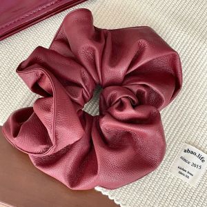 2025 Autumn Winter New Black PU Leather Tie Hair Solid Color Large Girls Women Hair Accessories Headwear Scrunchies Female