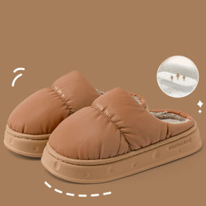 Waterproof cotton slippers womens winter 2025 new indoor home anti slip warm plush cotton slippers womens winter