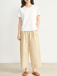 Lightweight Cool Balloon Pants Nine Points Casual Loose Fit Straight Leg Cotton Pants Womens Fashion Elegant Simple Style