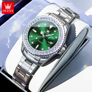 OLEVS Luxury Watch for women Sale Water Proof Original Diamond Solid Stainless Steel Luminous Calendar Elegant Green Quartz Watch