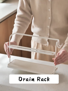 Double-Layer Countertop Bottle Drying Rack with Drain Tray Carbon Steel Kitchen Storage Organizer