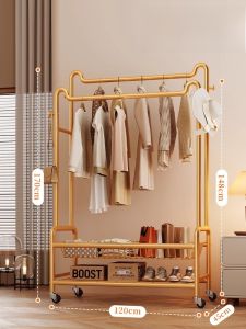 Bedroom Floor Standing Clothes Hanger Cream Style Coat Rack Storage Organizer Metal Craft Cutted Universal Home Indoor Drying Rod