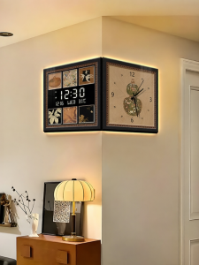 CTYLIGHTZ | Vintage Dual-faced Corner Clock Wall-mounted Electronic Calendar