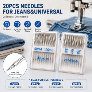 20pcs Sewing Machine Needles Set Jeans Universal Fabric 70/10 80/12 90/14 100/16 Durable Sharps Needles for Home