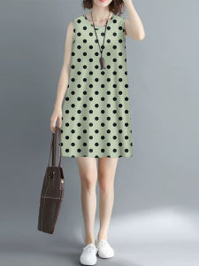 Loose Vest Dress Womens Summer New Style Inner Wear Base Tank Long Dress Versatile Skirt Commute Retro Print Loose Waist Medium Stretch Polyester Spring Summer Autumn Casual A-Line