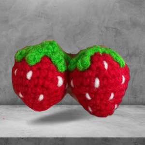 Handmade crochet cotton strawberry keychain