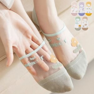 6Pairs/Lot  Women Short Socks Summer Thin Breathable Mesh Comfortable Kawaii Cotton Girls Sock Fashion Print Ankle Sox Meias