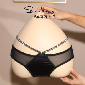 กางเกงในสตรีกางเกงในทรงสามเหลี่ยมติดเพชรไร้รอยต่อสไตล์ยุโรปอเมริกาเอวต่ำไขว้ผ้าไอซ์ซิลค์ควบคุมแฟลชเซ็กซี่ผ้าตาข่าย