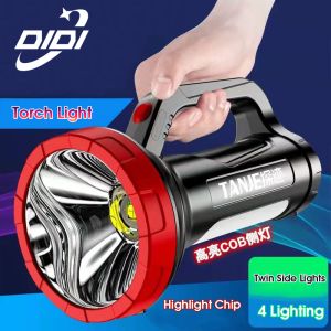 DIDI LED Flashlights COB Side Light Powerful Searchlight USB Rechargeable Ultra Bright torch Outdoor Waterproof Lantern