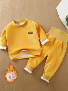 Thickened Fleece Warm Underwear Set High Waist Autumn Clothes Childrens Home Leisure Two-piece Set Baby Clothes Toddler Clothes