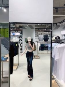 Retro Low Waist plus Size Womens Jeans Deep Blue Elastic Waist Slimming Washed out Lightened Flared Long Trousers