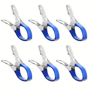 6 件 Durable Stainless Steel Pool Cover Clips with Plastic Handles - Heavy Duty Windproof Spring Clips Clothesline Clip