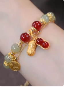 Red Agate Pea Wishing Pendant Lucky Bead Bracelet for Girlfriend Chinese New Year Safety Fashion Jewelry Silver Accessories