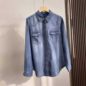 สไตล์ฮ่องกงย้อนยุค หลวม ผู้หญิง เดนิม เสื้อเชิ้ต Layering ฤดูใบไม้ผลิ ฤดูใบไม้ร่วง เสื้อแจ๊กเก็ตแบบบางขนาดเล็ก ผ้าฝ้าย Blend Long Sleeve