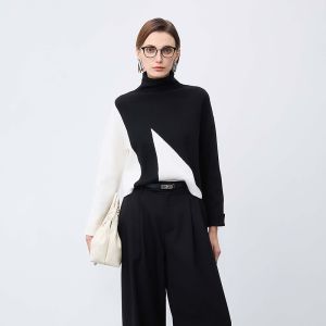 S·DEER | Áo Sweater Len Cổ Cao Màu Khối Dáng Rộng Thời Trang Nữ Mùa Đông