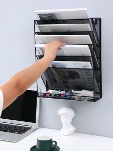 ชั้นวางเอกสารติดผนังอเนกประสงค์ขนาด ชั้นวางเอกสารโลหะ เครื่องใช้สำนักงานห้าชั้น การจำแนกประเภทการจัดเก็บเหล็กดัด กล่องเก็บของแขวนผนังบนเดสก์ท็อป ชั้นวาง