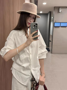 Elegant White Long Sleeve Womens Shirt Slimming Waist Design Fashionable Commute Style Korean Version plus Size Top