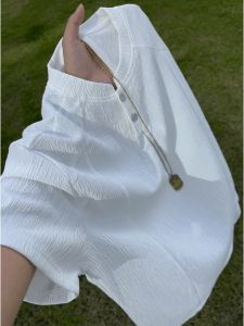 LIUBU | Muscular Textured Henri Collar Short Sleeve Cool Summer Ice Silk Structured T-shirt