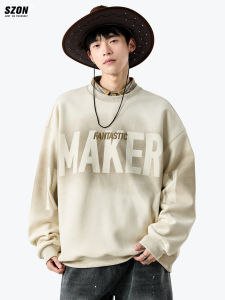 Warm Fleece Lined Hoodie Mens American Washed Hip Hop Trendy Letter Loose Handsome Long Sleeve Top for Autumn Youth Casual Wear