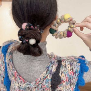 Rainbow Candy Color Knitted Phone Line Hair Ties Cute Head Ropes New Style High End Hair Bands for Women Hairtying Bands