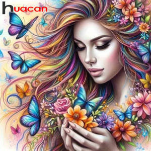 Huacan Diamond Painting Pretty Flower Fairy Girl Cross Stitch Embroidery Handmade Mosaic Adults Gift