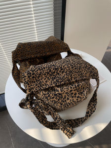 2024 Autumn New Brown Coffee Leopard Print Shoulder Messenger Bag Adjustable Cloth Bag Womens Bag Zipper Cloth Bag Easiest for Match
