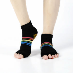 Five Finger Yoga Socks Professional Non Slip Female Pure Cotton Sweat-Absorbent Cotton Floor Open Finger Indoor Sports Fitness Stockings for Dancing