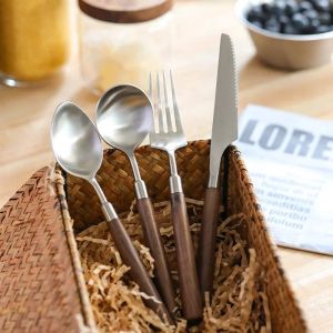 Walnut Wood Handle Cutlery Set 304 Stainless Steel Tableware Western Knife Fork Spoon Flatware Kitchen Supplies