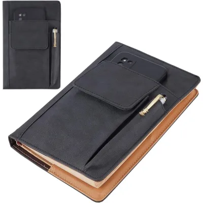 Book Cover PU Leather A5 Waterproof Book Sleeve Black Reusable Book Protector Hardcover Paperbacks Notebook Wraps with Pen