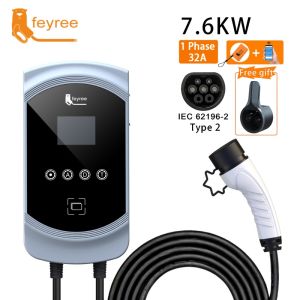 feyree EV Charger Type2 32A 7.6KW Electric Vehicle Car Charger EVSE Wallbox 11KW 22KW EV Charger 3Phase Type2 Cable IEC62196-2 Plug RFID APP Control
