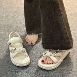 IELGY Summer 2024 New Womens Bow Roman Sandals Korean Fashion Beach Cool with Skirts