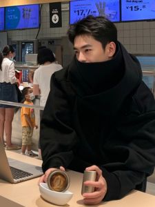 Gray Ninja Society Fear Turtleneck Sweater Trendy Mens Autumn American Retro Oversize Hooded Loose Couple Sweater