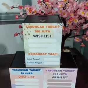 Celengan Target Kunci Jumbo Celengan Besar Plus Kunci Bahan Kayu Ukuran 16x16x21 Cm