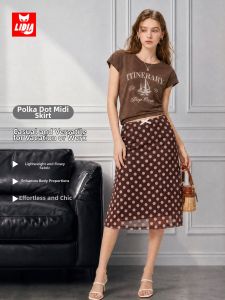 LIDIA | American Style Low Waist Lace Skirt Brown Dots Fitted Vacation Thin