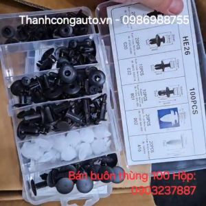 Hộp 100 CHỐT NHỰA vít vặn cao cấp dành cho các bộ phận thanh bên thanh cản và các phụ kiện trên xe hơi. Loại tốt