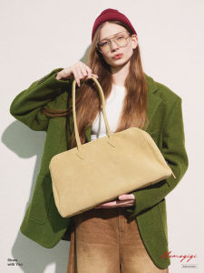 Momogigi Original Retro Lazy Commute Leather Tote Bag Handbag Boston Bag Cowhide Folded Design Casual Pure Color Youth Bag