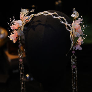 Original Elegant Ancient Chinese Style Hair Accessories Set Super Fairy Tassel Hairband High End Glass Flower Crown Earrings Full Hanfu Headwear