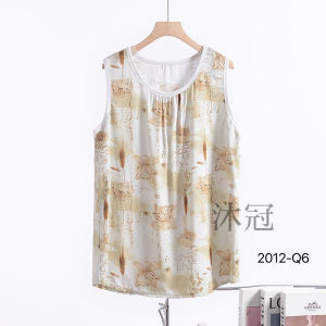 เสื้อกั๊กผ้าไหมฝ้ายสำหรับผู้หญิงไซส์ใหญ่ แขนกุด หลวมๆ สบายๆ ฤดูร้อน เสื้อผ้าอยู่บ้าน ชุดนอนผ้าฝ้ายเทียม