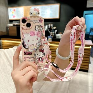Adorable Kitty Cat Design Luxury Edition Mobile Phone Case with Crossbody Strap for Honor Magic Series OPPO Reno And More