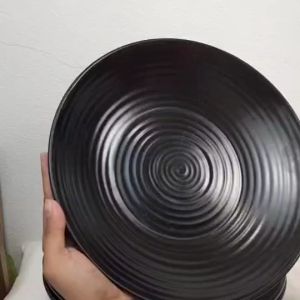 จาน จานเซรามิค 12 นิ้ว จานสเต็ก สวยๆ ใบใหญ่ สีดำ เข้าไมโครเวฟได้