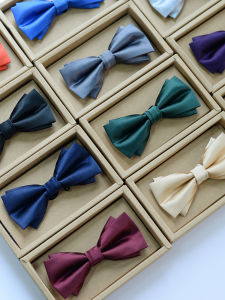 Mens Fashionable Tuxedo Bowtie in Black Pure Color Double Layer British Style Suitable for Wedding Gift Box Packaging