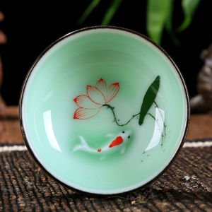 Hand-Painted Ceramic Blue Porcelain Gongfu Tea Set Owner Cup Fish Design Small Tea Cup Bowl Chinese Style Dining Utensils