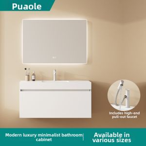 Modern Simple White Rock Panel Bathroom Cabinet Combination
