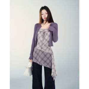 YIKEXIAOYEMEI | Áo Cardigan Len Mỏng Màu Tím Phong Cách Thoải Mái