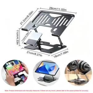 Carbon Steel Heavy Bearing Laptop Cooling Bracket 2 in 1 Foldable Stand for Notebook Tablet Cell Phone Home Office Outdoor Use