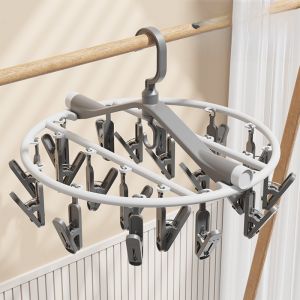 Rotating round Clothes Drying Rack Multi-clamp Foldable Windproof Home Use Laundry Drying Holder with Clips Bedroom Storage Organizer