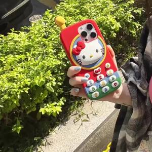 Sanrio | Lovely Cartoon 3D Hello Kitty Telephone Phone Case For iPhone 17 16 15 14 13 12 Pro Max Plus 17 Pro Shockproof Anime Phone Cover