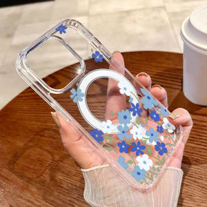 Magnetic Flower Phone Case For iPhone 17 16 Pro Max 13 11 15 14 12 Air 17Promax 16promax Silicone Shockproof Transparent Cover