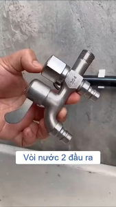 Vòi Nước inox SUS 304 2 Đầu Ra Vòi Nước 2 Cổng Ra Bằng Thép Không Rỉ Hai Van Chia Nước Độc Lập Dùng Cho Máy Giặt